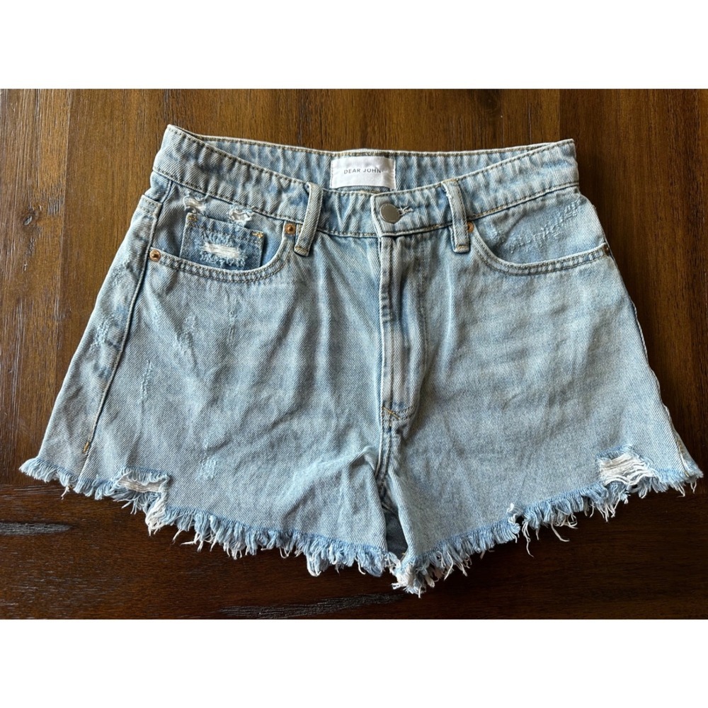 Dear John Womens Distressed Denim Shorts Light Wash Frayed Hem Size 27 B318-PLU